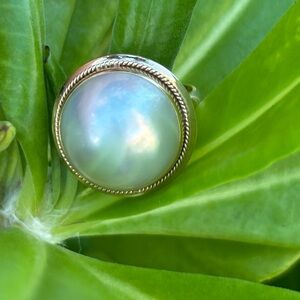 14k solid yellow gold mabe pearl ring size 7.28 grams size 6.25 not scrap